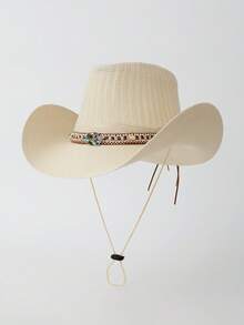 1pc Cowboy Hat Western Style With Wide Brim And Rolled Edges, Jazz Hat, Sun Hat For Women, Breathable Anti-Uv Outdoor Climbing Cap, Unisex, British Tophats Boho Cowboy Hat Cowgirl Hat Halloween