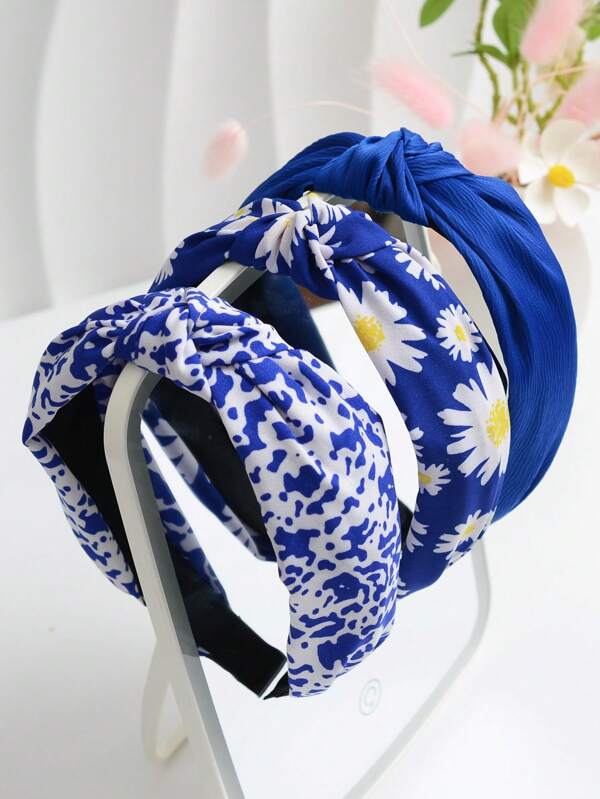 3pcs/Set Daisy Headband, Blue Street Style Wide Headpiece, For All Seasons, Bow Accessories, Hairband Headband For Women, Hair Accessories, Hair Hoop