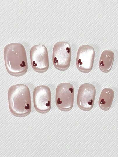 10 件心形猫眼莲花紫色柔软飘逸亮泽优质手工指甲贴片按压式指甲美甲用品指甲