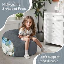 Bean Bag Chair For Kids 8-12, Toddler Beanbag Bed Corduroy, Convertible Child Bean Chair To Floor Mattress With Filler, Kid Reading Comfy Lounge Couch For Boys And Girls Bedroom, Grey - 深灰色 - 查看 7