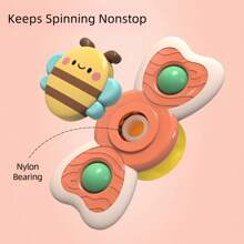 3Pcs/Set Baby Insect Bath Toys With Suction Cups, Cartoon Animal Style Rattle Spinner Sensory Toys, ABS Material, Rotating Windmill Design For Bathtub Wall, Early Education Fine Motor Toy For Toddlers Boys Girls Gift Indoor Water Play