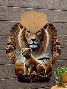 3D-Herren Sacred Lion und junger Löwe Muster Langarm Lässig Hoodie mit Kordelzug Tasche, modisches Muster Kapuzenjacke, Sportmode, Lässig Frühling und Herbst Oberteil - Verschiedenfarbig - Übersicht 4