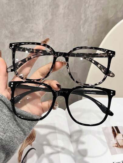 2 Pairs Unisex Classic Retro Plastic Frame Boho Style Transparent Glasses Set, Fashion Accessories