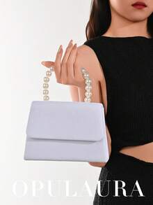 OpulAura 女士浪漫仿珍珠手提包，奢华天鹅绒晚宴包，手拿包，适合派对/婚礼/约会/圣诞节、生日活动、正式场合，配有可拆卸链条 - 白色 - 查看 8