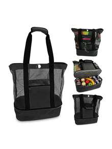 Bolsa grande com compartimento isolado à prova d'água, bolsa tote, bolsa de praia, bolsa de viagem - Preto - Ver 5