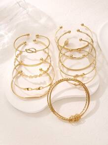 11/5pcs Fashionable Bohemian Style Women Multilayer Bracelet Set, Geometric Heart Textured Open Cuff Bangle, Charming Jewelry Set, Suitable For Daily, Gathering With Friends And Party Wear, Exquisite Holiday Gift