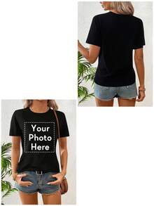 T-shirt personnalisé à manches courtes pour femmes, design graphique personnalisé, téléchargez votre photo/logo/affiche/photo de famille/photo d'équipe d'entreprise, t-shirt pour dames printemps/été, cadeau de la Saint-Valentin, cadeau d'anniversaire, tenue de festival de musique, mariage/fête, chemise culturelle, cadeau de vacances, personnalisation d'uniforme d'équipe, hauts d'été, personnalisation de groupe de bienfaisance, ornemental, chien, unique, personnalisé, cadeaux idéaux pour elle, famille, amis, filles roses, pour les vacances, pour les anniversaires, chic automne, décontracté de rue - Noir - Voir 3