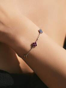 MODIAN 925纯银甜蜜四叶草彩色锆石吊坠时尚可叠戴手链女士精美珠宝