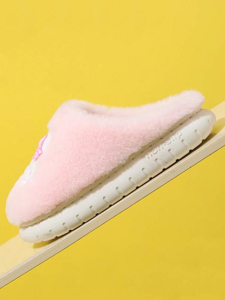 A Pair Of Winter New Children's Cartoon Bow Rabbit Warm Slippers Indoor Anti Slip Cute Fluffy Slippers - Pink - View 4