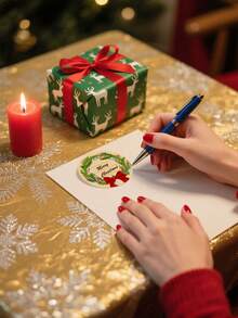 320 张/卷圣诞花环牛皮纸便签卷，6 种图案，大尺寸 3.8 厘米，礼物、卡片、婚礼、圣诞节、节日派对、礼品、信封、卡片 DIY 装饰、可写便签贴纸、PVC 贴纸、学校用品、返校 - 彩色 - 查看 5