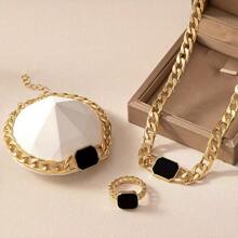 Set de 3 piezas de joyería para mujer, collar, pulsera y anillo de moda y estilo casual, adecuado para uso diario, regalo para amigas, para mujeres, para vacaciones