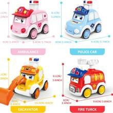 Juguete de coches para bebés de 3 años, coches de retroceso, juguete de empujar y avanzar para bebés, regalo de primer cumpleaños, vehículos a fricción con estera, juego de juguetes de vehículos a presión con diseños de dibujos animados, regalos