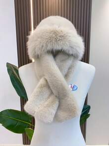 1 件欧美时尚休闲百搭蒙古帽，渔夫帽搭配人造毛皮围巾 - 彩色 - 查看 15