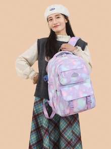 Mochila para niñas, mochila galaxia para niños y adolescentes, mochilas escolares para niñas, mochila chica soñadora, mochila escolar, mochila casual duradera y ligera para viajes con llavero de peluche blanco, diseño reflectante, linda bolsa para libros para estudiantes de primaria - Morado - Ver 8