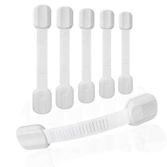 6 unidades de cerraduras de seguridad para niños, cerraduras de protección ajustables para gabinetes, cajones, refrigeradores, inodoros - Correas adhesivas a prueba de niños, color blanco