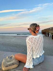 Niche Fashion Hollow Mesh Knit Sweater For Women