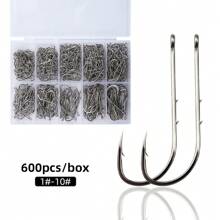 600pcs Barbed Long Shank Fishing Hooks With Offset Bent Point For Sea Fishing