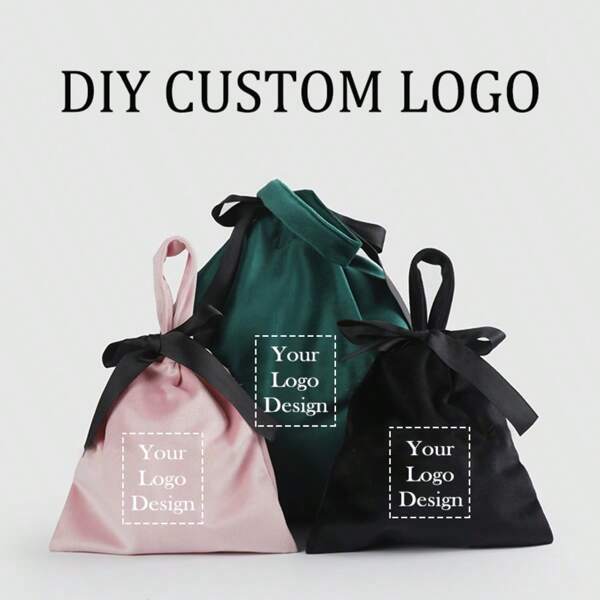 10/20/30pcs Customized Logo Women Travel Drawstring Velvet Bag, Makeup Pouch, Phone Jewelry Small Cloth Bag, Underwear Storage Bag, Dustproof Bag, Wedding Gift Packaging Bag, Private Custom
