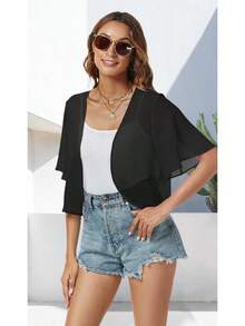 Women Shrug Chiffon Cardigans Open Front Short Sleeve Bolero Evening Dressy - Xanh lam Xanh lục - Xem 9