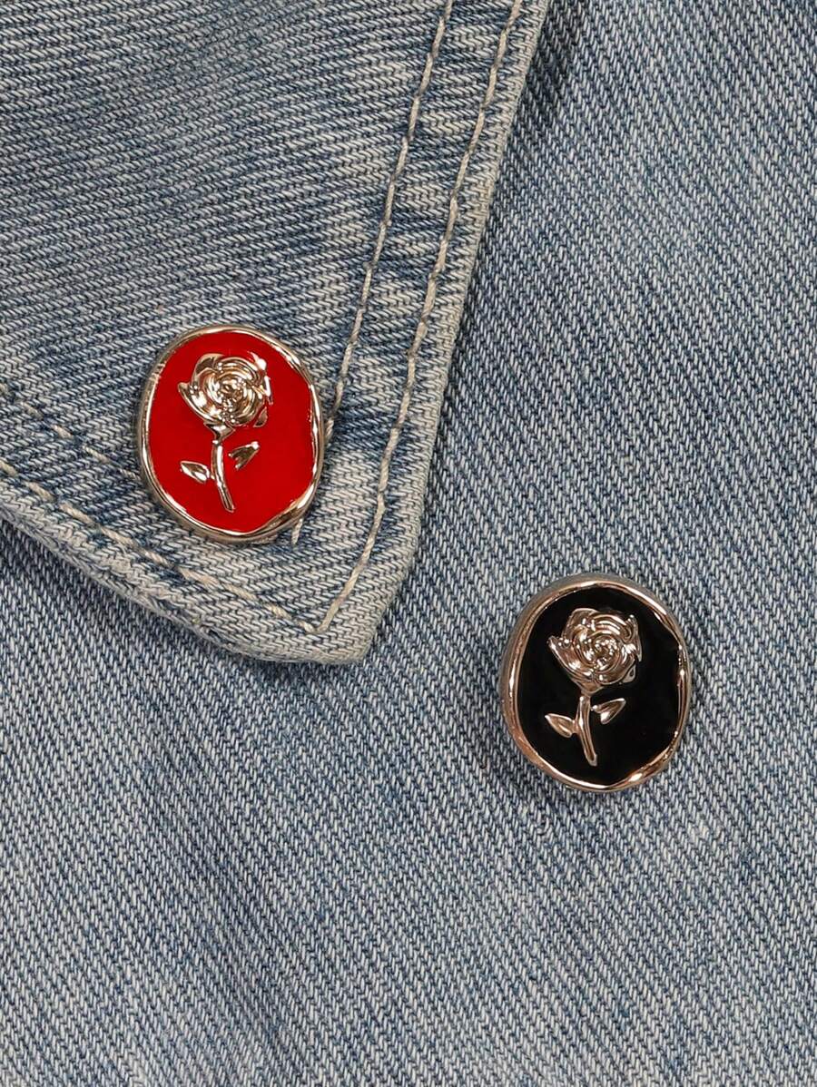 2 pièces Ensemble de broche ovale noire et rouge en résine ABS à la mode, mini épingle de revers antidérapante pour le port quotidien