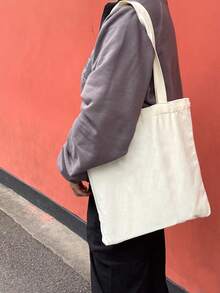 10个/1个帆布手提袋，时尚可重复使用购物袋，手提袋，大容量帆布单肩包，手提袋，米色帆布包，可折叠可重复使用布质手提袋，手绘帆布包，简约大号学生书包，单肩包，包 - 白色 - 查看 2