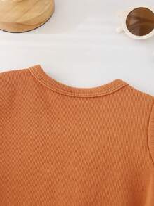 时尚圆领可爱印花宽松肩带二合一短袖撞色设计男婴连体衣 - 卡其色 - 查看 4