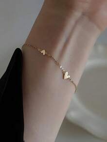 Minimalist Cute Waterproof Fade-Resistant Stainless Steel Gold Heart Bracelet Necklace - Gold - View 2