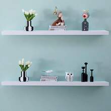 1pc Floating One-Shelf Wall Mounted Storage Rack, Creative Wall Decor Shelves For Living Room - White - View 2