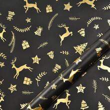6pcs/Pack Metallic Gold Christmas Wrapping Paper, Vintage Foil Printing High-End Black Gold Christmas Tree & Deer Pattern Gift Box Decoration Paper
