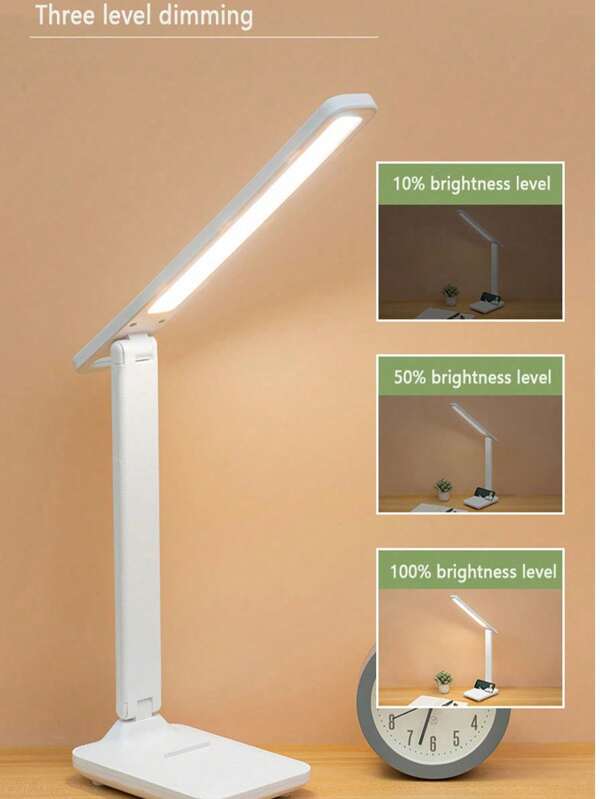LED Schreibtischlampe mit faltbarem Design, einstellbare Helligkeit, Handyhalterung, Aufladung, für Schlafzimmer, Dorm, Lesen, Augenschutz, Lernen, Kinder, Schule, Geschenk