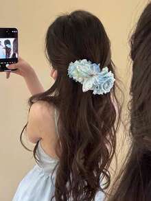 1 件蓝色花卉发夹，新款蝴蝶发夹，高端度假风格，发饰，夏季配饰，旅行，爪夹，发夹，发夹，发夹，发夹 - 藍色 - 查看 3