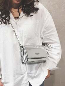 时尚迷你银色斜挎包多层小方包女士单肩包口红包 - 銀色 - 查看 3