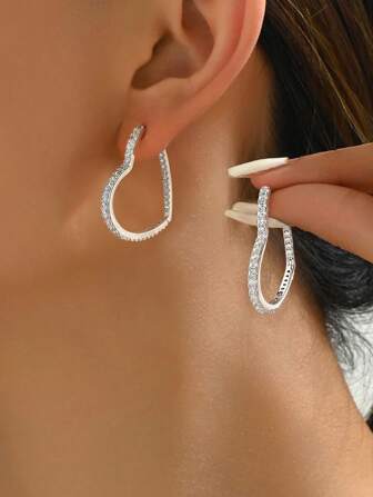 1 Pair 925 Sterling Silver Heart Shaped Earrings, Jewelry Gift For Women, Casual & Elegant Jewelry For Ladies, Valentine's Day Gift