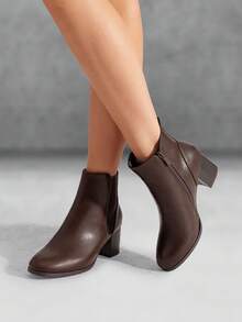 Women's Elastic Gore Chelsea Boots Chunky Block Heel Ankle Bootie With Inside Zippers Perfect For A Year-Round Wardrobe Staple Black And Brown - 棕色 - 查看 6
