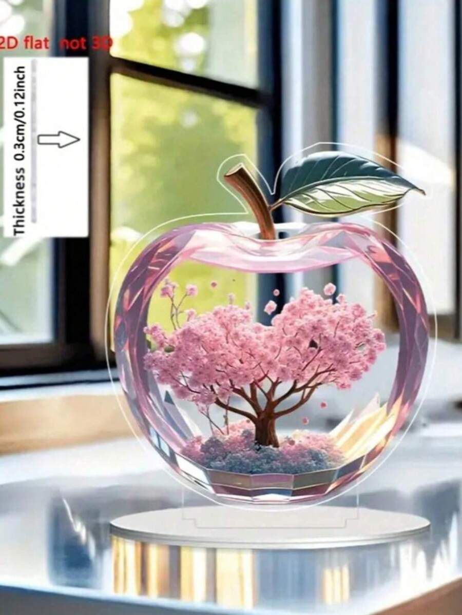 1pcs2D平面厚度0.3厘米水晶苹果创意家居客厅桌面摆件，彩色亚克力活力波西米亚风格，收藏雕像，桌面匾额，适用于客厅、卧室、书房和办公室装饰 - 彩色 - 查看 1