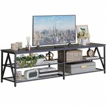 TV Stand For TV Up To 75 Inch, Long 70" TV Cabinet With 3-Tier Storage Shelves, Black Oak