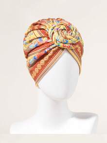 1 件女士印花头巾，轻奢非洲风格头巾帽，重要场合佩戴头巾 - 彩色 - 查看 7