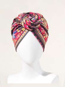 1 件女士印花头巾，轻奢非洲风格头巾帽，重要场合佩戴头巾 - 彩色 - 查看 13