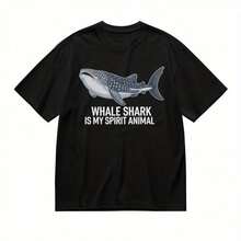 Men's Comfortable Classic T-Shirt Whale Shark Spotted Pattern Design Tee As Present - Black - View 1