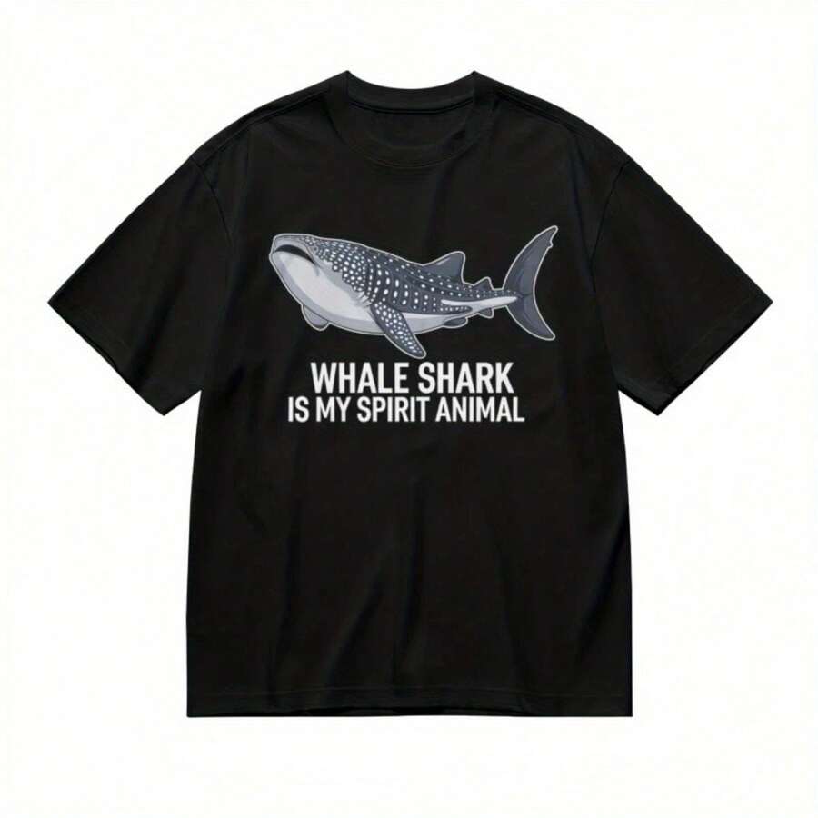 Men's Comfortable Classic T-Shirt Whale Shark Spotted Pattern Design Tee As Present - Black - View 1