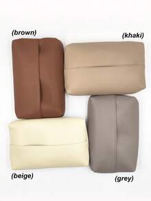 1 PC PU Leather Tissue Box (Beige/Gray/Brown/Khaki) – Nordic-Style Soft Leather Desktop Tissue Holder For Living Room, Bedroom, Study, And Home Use - Multicolor - View 2