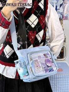 可爱小包女孩纯色透明口袋10厘米娃娃包日式学院风斜挎包女士钱包和手提包DIY单肩包带徽章展示盘返校礼物动漫粉丝演唱会别针包
