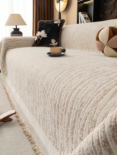 1件装现代简约乳白色沙发套，带分隔设计，可容纳3个靠垫，可机洗雪尼尔宠物沙发保护套，尺寸：180.34厘米 x 300厘米