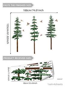 1 套 4 张水彩风格大号 215 厘米高松树和云朵家居墙面装饰贴纸、贴纸、墙贴花、乙烯基贴花用于家居装饰、春季装饰品让您的家焕然一新、节日装饰贴纸礼物生日毕业 - 彩色 - 查看 15