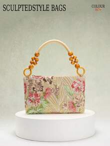 SCULPTEDSTYLE BAGS 1 件彩色 PVC 亮片花卉和叶子图案假日风格女士腋下包，时尚圆环编织肩带单肩包，适合夏季海滩旅行休闲（花卉图案随机发送） - 彩色 - 查看 2