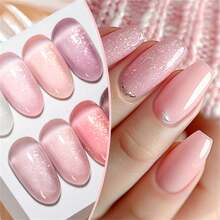 Mtssii 1 Bottle 10ml Jelly Nude Pink Glitter Rubber Base Coat Nail Polish, UV LED Nail Gel, Alcohol-Free, Smooth & Glossy, DIY Home & Salon Manicure Supplies - 粉色 - 查看 4