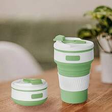 Tazas plegables y portátiles de silicona para café y agua, con tapa a prueba de fugas, para camping al aire libre y viajes