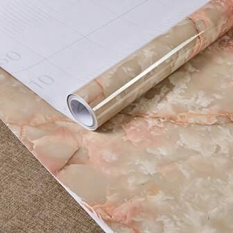 [Marble Self-Adhesive Wallpaper] 1 Roll High-Temperature Resistant Marble Self-Adhesive Waterproof Wallpaper - Vinyl Furniture Renovation Room Background Decor Sticker, Easy Peel And Stick, Random Match Pattern, Stone And Wood Style, Oil-Proof For Kitchen