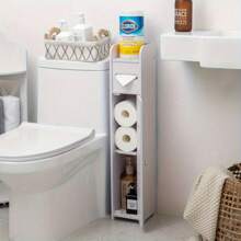 Buy Shelf, Get 8 Anti-Collision Corners FREE!Sleek Contemporary Bathroom Shelf - Compact Floor Storage Unit With Cabinet & Open Compartments, Multi-Functional For Any Space, Durable Gap-Saving Design.