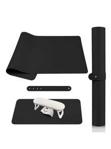 1-Piece Nail Table Mat, Soft Ultra-Fine Fiber PU Leather Nail Mat, Foldable Nail Rack Mat, Reusable Table Nail Mat, Acrylic Nail Mat (Pink, Black)